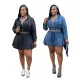 New women's casual washed denim short skirt set