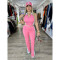 Fashion splicing contrasting color V-neck zipper sleeveless split pants two-piece set