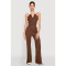 Fashion splicing contrasting color V-neck zipper sleeveless split pants two-piece set