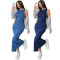 Women's new denim round neck sleeveless slim fit hip hugging dress