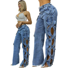 Personalized side hollow S-line denim splicing for women's clothing