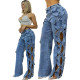 Personalized side hollow S-line denim splicing for women's clothing