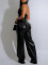 Women's PU leather suit sleeveless hanging neck sexy suit leather pants two-piece set summer