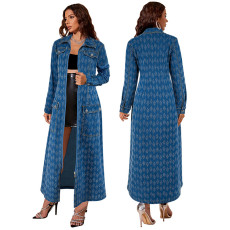 Women's new denim long sleeved lapel cardigan jacket style dress