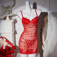 Sexy lingerie set Valentine's Day love print nightgown women's thong two-piece set