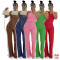 Fashion splicing contrasting color V-neck zipper sleeveless split pants two-piece set
