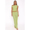 Elastic Bubble Single Shoulder Diagonal Collar Folded Wide Leg Pants Set Two Piece Set