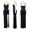 Fashion strap V-neck pleated split skirt set, two-piece set