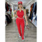 Fashion splicing contrasting color V-neck zipper sleeveless split pants two-piece set