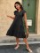 V-neck loose short sleeved waist cinching dress