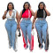 New casual webbing loose splicing denim wide leg pants set