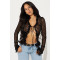 Y2K hollow lace V-neck cardigan long sleeved lace up top