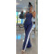 Fashion splicing contrasting color V-neck zipper sleeveless split pants two-piece set