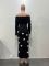 Women's sexy three-dimensional floral long skirt, one shoulder knitted dress
