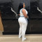 New casual webbing loose splicing denim wide leg pants set