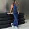Women's new denim round neck sleeveless slim fit hip hugging dress