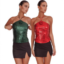 Women's strappy sequin top sexy vest