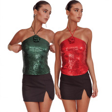 Women's strappy sequin top sexy vest