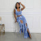 Fashionable solid color splicing strap casual straight leg pants (pants only, not top)