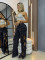 Personalized side hollow S-line denim splicing for women's clothing