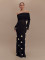 Women's sexy three-dimensional floral long skirt, one shoulder knitted dress