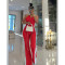 Fashion splicing contrasting color V-neck zipper sleeveless split pants two-piece set