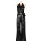 Women's PU leather suit sleeveless hanging neck sexy suit leather pants two-piece set summer