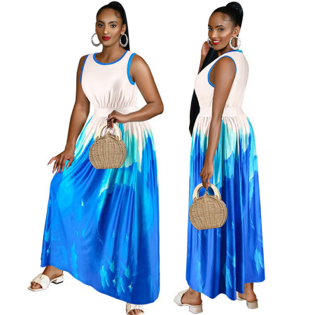 Large women's sleeveless round neck elegant dress