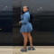 New women's casual washed denim short skirt set