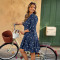 New style, fashionable, fresh, printed high waisted A-line dress