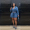 New women's casual washed denim short skirt set
