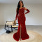 Fashionable women's sexy slim fit bag arm rhinestone split dress