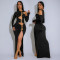 Fashionable black tight dress, new sexy hollow slit dress, long skirt
