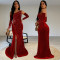 Fashionable women's sexy slim fit bag arm rhinestone split dress