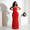Sexy suspender rhinestone polyester mesh dress, hip hugging long skirt for women