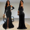 Fashionable women's sexy slim fit bag arm rhinestone split dress