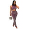 Two piece fashionable round neck sexy sleeveless short top paired with slim pencil pants