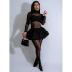 New fashion style elegant slim fit bubble skirt long sleeved mesh dress