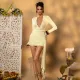 New V-neck women's hip hugging short skirt for foreign trade summer lace patchwork lace pleated dress