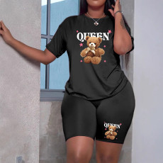 Large size women's street fashion trendsetters print large size women's two-piece set