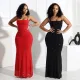 Sexy suspender rhinestone polyester mesh dress, hip hugging long skirt for women