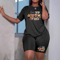 Large size women's street fashion trendsetters print large size women's two-piece set