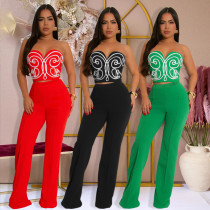 Strapless short top paired with solid color pants, slim fit two-piece set for foreign trade women's casual wear