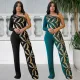 Fashionable women's temperament, tight fitting single shoulder bead wrapped arm jumpsuit