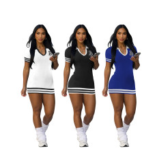 Fashionable quality lapel short sleeved dress with sexy short skirt