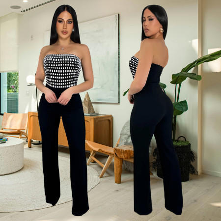 Fashionable women's sexy strapless backless high waisted straight leg jumpsuit
