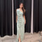 Fashionable temperament pleated long skirt, female sexy sloping shoulder lace backless slit dress
