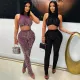 Two piece fashionable round neck sexy sleeveless short top paired with slim pencil pants