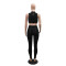 Two piece fashionable round neck sexy sleeveless short top paired with slim pencil pants