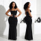Sexy suspender rhinestone polyester mesh dress, hip hugging long skirt for women